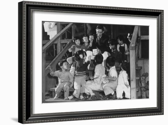 Mr. Matsumoto and Group of Children-Ansel Adams-Framed Art Print