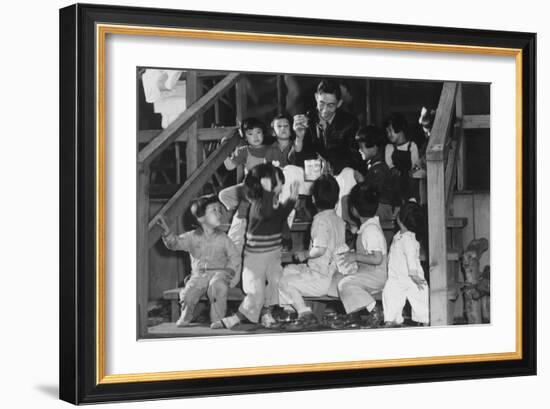 Mr. Matsumoto and Group of Children-Ansel Adams-Framed Art Print