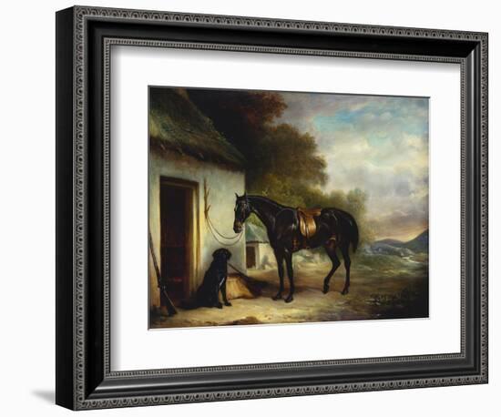 Mr Stuart's Favourite Hunter, Vagabond and His Flatcoated Retriever, Nell by a Cottage Door-John Ferneley, Sr-Framed Giclee Print