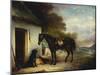 Mr Stuart's Favourite Hunter, Vagabond and His Flatcoated Retriever, Nell by a Cottage Door-John Ferneley, Sr-Mounted Giclee Print