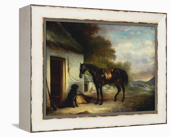 Mr Stuart's Favourite Hunter, Vagabond and His Flatcoated Retriever, Nell by a Cottage Door-John Ferneley, Sr-Framed Premier Image Canvas