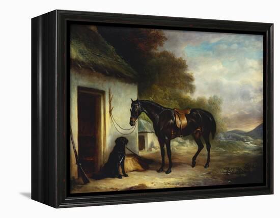 Mr Stuart's Favourite Hunter, Vagabond and His Flatcoated Retriever, Nell by a Cottage Door-John Ferneley, Sr-Framed Premier Image Canvas