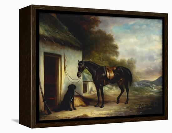 Mr Stuart's Favourite Hunter, Vagabond and His Flatcoated Retriever, Nell by a Cottage Door-John Ferneley, Sr-Framed Premier Image Canvas