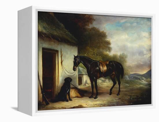 Mr Stuart's Favourite Hunter, Vagabond and His Flatcoated Retriever, Nell by a Cottage Door-John Ferneley, Sr-Framed Premier Image Canvas