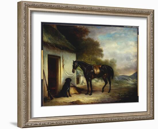 Mr. Stuart's Favourite Hunter, Vagabond' and His Flatcoated Retriever, Nell, by a Cottage Door-John E. Ferneley-Framed Giclee Print
