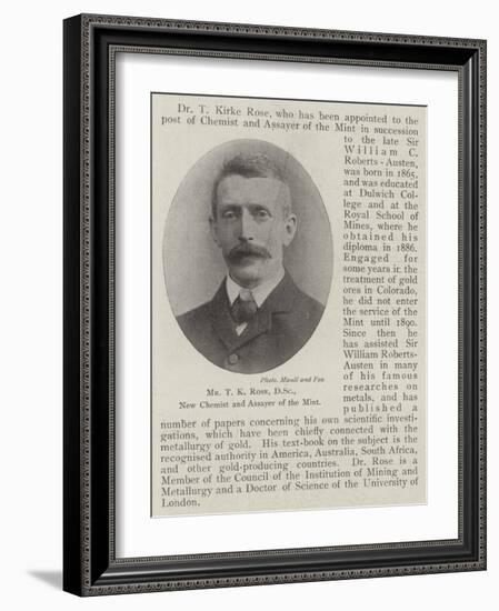 Mr T K Rose, Dsc, New Chemist and Assayer of the Mint-null-Framed Giclee Print