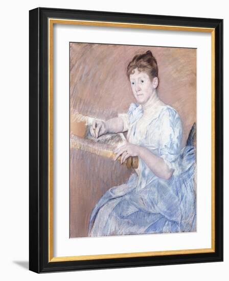 Mrs. Alexander J. Cassat in a Blue Evening Gown Seated at a Tapestry Frame-Mary Cassatt-Framed Giclee Print