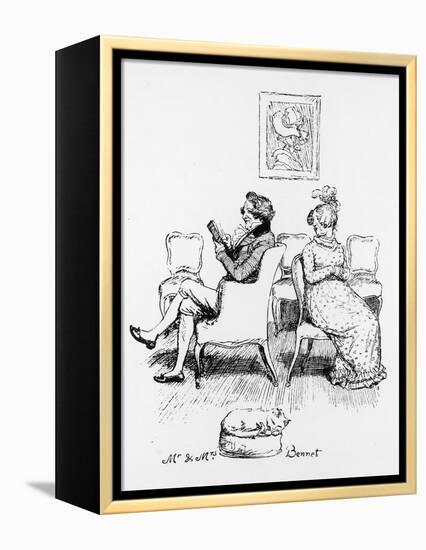 Mrs Bennet Turns to Speak to Her Husband Who is Reading a Book-Hugh Thomson-Framed Premier Image Canvas