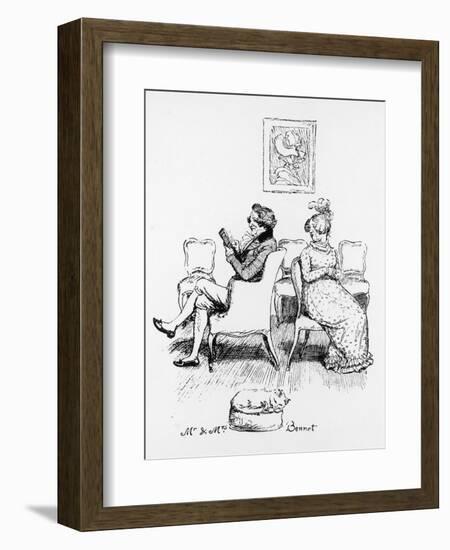 Mrs Bennet Turns to Speak to Her Husband Who is Reading a Book-Hugh Thomson-Framed Photographic Print