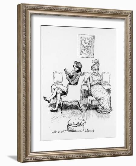 Mrs Bennet Turns to Speak to Her Husband Who is Reading a Book-Hugh Thomson-Framed Photographic Print