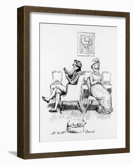 Mrs Bennet Turns to Speak to Her Husband Who is Reading a Book-Hugh Thomson-Framed Photographic Print