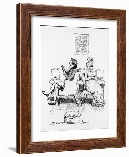 Mrs Bennet Turns to Speak to Her Husband Who is Reading a Book-Hugh Thomson-Framed Photographic Print