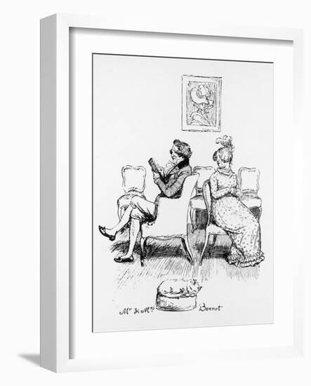 Mrs Bennet Turns to Speak to Her Husband Who is Reading a Book-Hugh Thomson-Framed Photographic Print