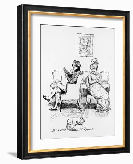 Mrs Bennet Turns to Speak to Her Husband Who is Reading a Book-Hugh Thomson-Framed Photographic Print