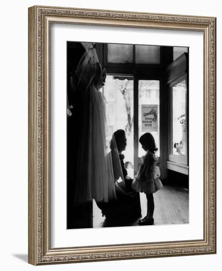 Mrs. Boone Bartlett Squatting Down to Consult with Her 3 Year Old Daughter Dorothy Kay-Yale Joel-Framed Photographic Print