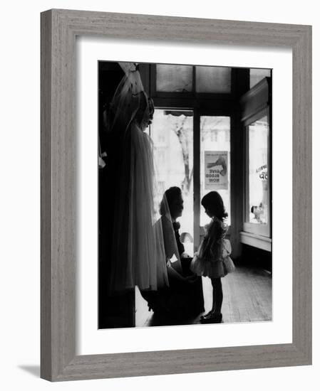 Mrs. Boone Bartlett Squatting Down to Consult with Her 3 Year Old Daughter Dorothy Kay-Yale Joel-Framed Photographic Print