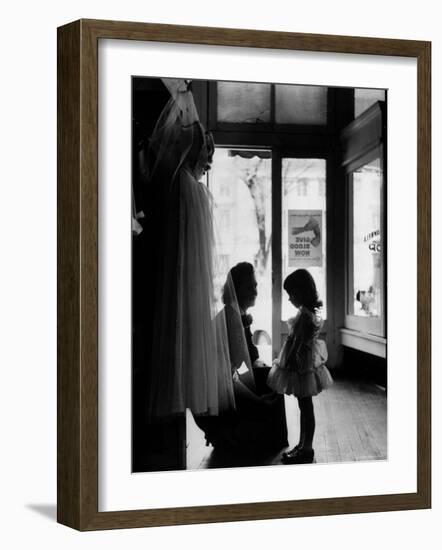 Mrs. Boone Bartlett Squatting Down to Consult with Her 3 Year Old Daughter Dorothy Kay-Yale Joel-Framed Photographic Print