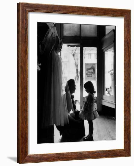 Mrs. Boone Bartlett Squatting Down to Consult with Her 3 Year Old Daughter Dorothy Kay-Yale Joel-Framed Photographic Print