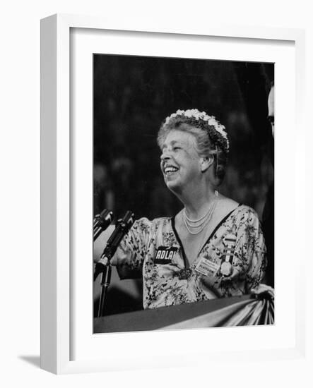 Mrs. Eleanor Roosevelt Speaking at the National Democratic Convention-null-Framed Photographic Print