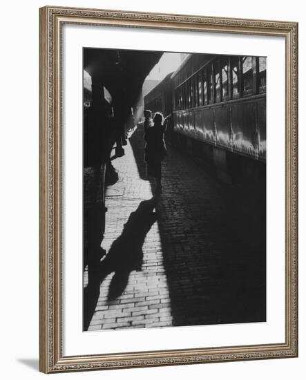 Mrs. Elizabeth Grabowski Carrying Her Son Through Baltimore Penn Station-null-Framed Photographic Print