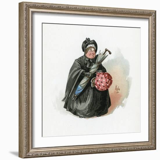 Mrs Gamp, Illustration from 'Character Sketches from Charles Dickens', C.1890 (Colour Litho)-Joseph Clayton Clarke-Framed Giclee Print