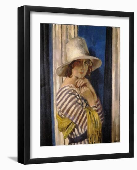 Mrs Hone in a Striped Dress-Sir William Orpen-Framed Giclee Print