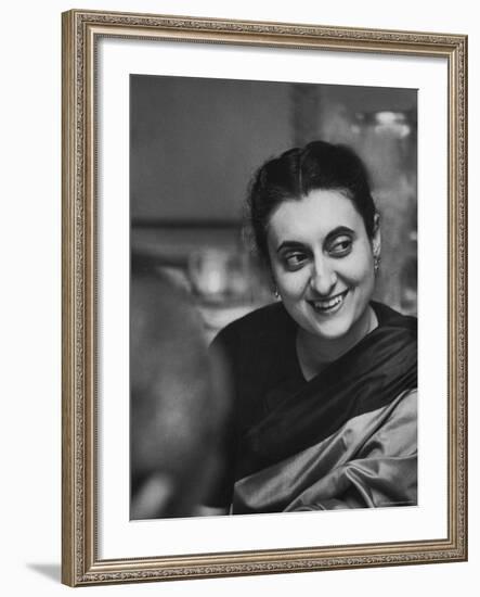 Mrs. Indira Gandhi Posing During Her Trip to the Us-Carl Mydans-Framed Premium Photographic Print