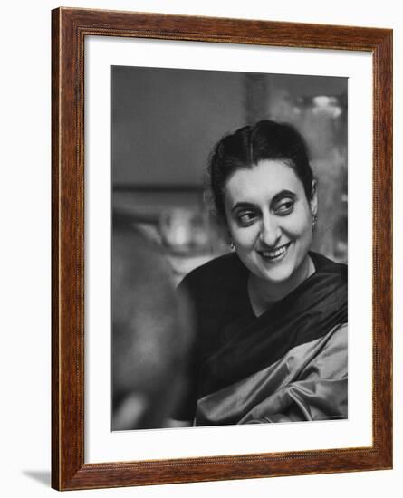 Mrs. Indira Gandhi Posing During Her Trip to the Us-Carl Mydans-Framed Premium Photographic Print