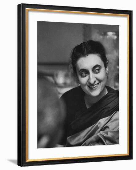 Mrs. Indira Gandhi Posing During Her Trip to the Us-Carl Mydans-Framed Premium Photographic Print