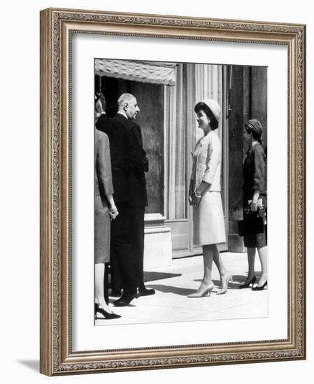 Mrs. John F. Kennedy at Diplomatic Reception During Paris Visit with Charles Degaulle-null-Framed Photographic Print