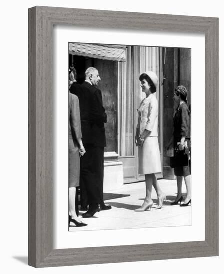 Mrs. John F. Kennedy at Diplomatic Reception During Paris Visit with Charles Degaulle-null-Framed Photographic Print