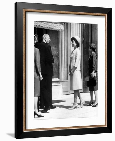 Mrs. John F. Kennedy at Diplomatic Reception During Paris Visit with Charles Degaulle-null-Framed Photographic Print