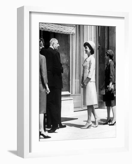 Mrs. John F. Kennedy at Diplomatic Reception During Paris Visit with Charles Degaulle-null-Framed Photographic Print