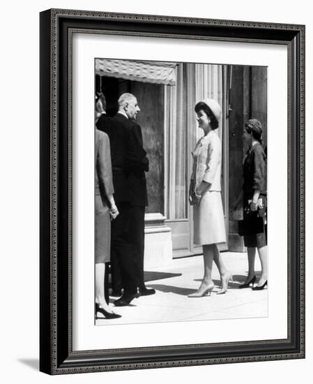 Mrs. John F. Kennedy at Diplomatic Reception During Paris Visit with Charles Degaulle-null-Framed Photographic Print