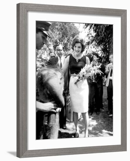 Mrs John F. Kennedy During Her Tour of India-null-Framed Premium Photographic Print