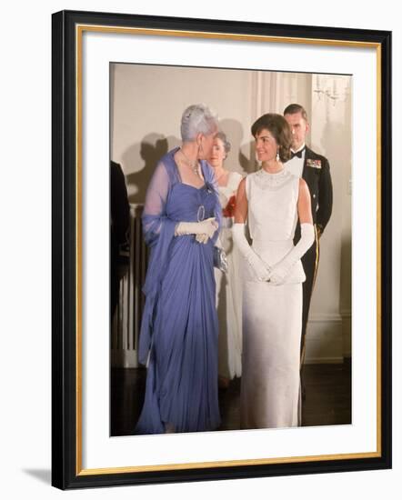 Mrs. John F. Kennedy, Wearing Long White Gown, Attending Reception in Canadian Capitol-null-Framed Premium Photographic Print