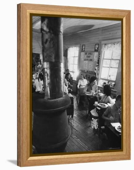 Mrs. Lyndon B. Johnson Eating Lunch with School Kids-Stan Wayman-Framed Premier Image Canvas