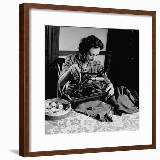 Mrs. Milton D. Phillips Sewing Clothes for Her Family to Stretch the Budget-null-Framed Photographic Print