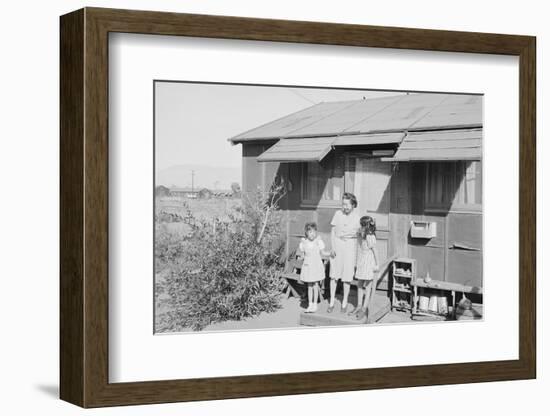 Mrs. Naguchi, with Louise Tami Nakamura and Joyce Yuki Nakamura at Manzanar, 1943-Ansel Adams-Framed Photographic Print