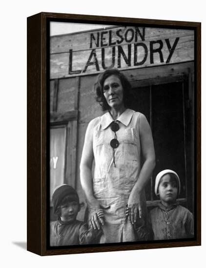 Mrs. Nelson with Her Two Children Outside Her Laundry Which She Operates without Running Water-Margaret Bourke-White-Framed Premier Image Canvas