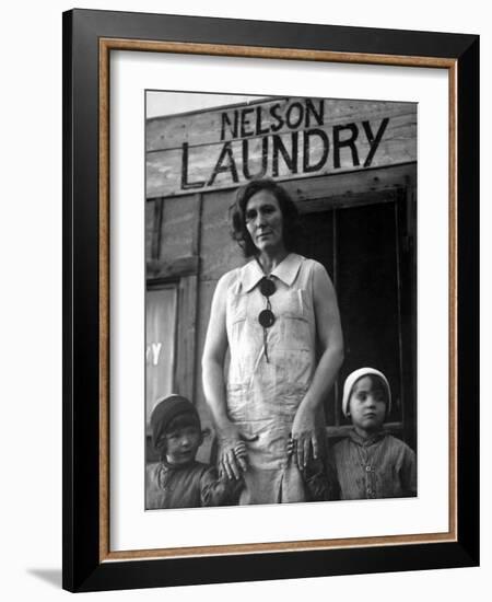Mrs. Nelson with Her Two Children Outside Her Laundry Which She Operates without Running Water-Margaret Bourke-White-Framed Photographic Print