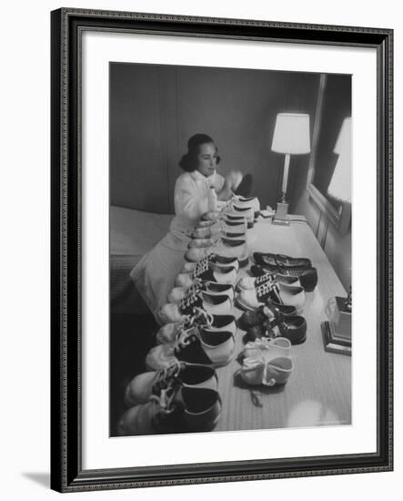 Mrs. Ottilie King Lining Up Her Children's Shoes-Stan Wayman-Framed Premium Photographic Print