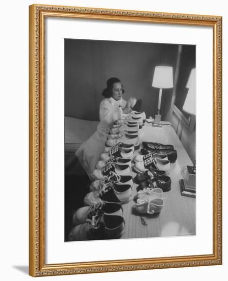 Mrs. Ottilie King Lining Up Her Children's Shoes-Stan Wayman-Framed Premium Photographic Print