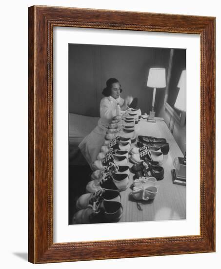 Mrs. Ottilie King Lining Up Her Children's Shoes-Stan Wayman-Framed Photographic Print