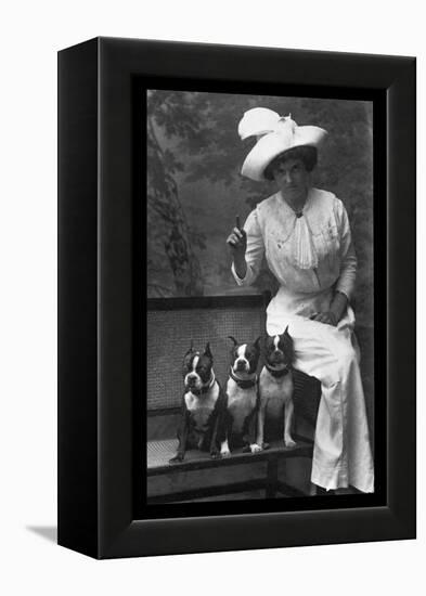 Mrs. Rhoades and Her Three Boston Terriers-null-Framed Stretched Canvas