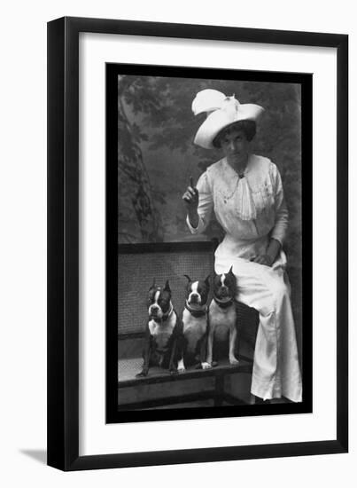 Mrs. Rhoades and Her Three Boston Terriers-null-Framed Art Print