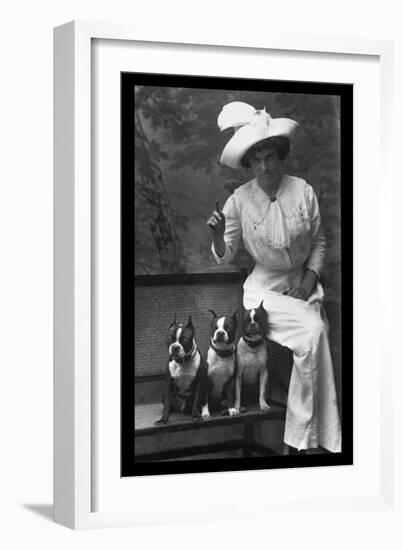 Mrs. Rhoades and Her Three Boston Terriers-null-Framed Art Print