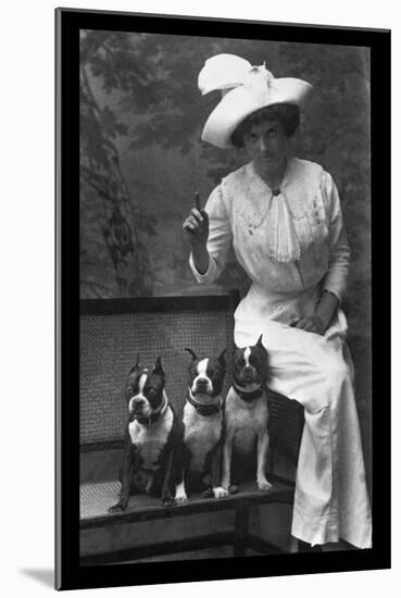 Mrs. Rhoades and Her Three Boston Terriers-null-Mounted Art Print