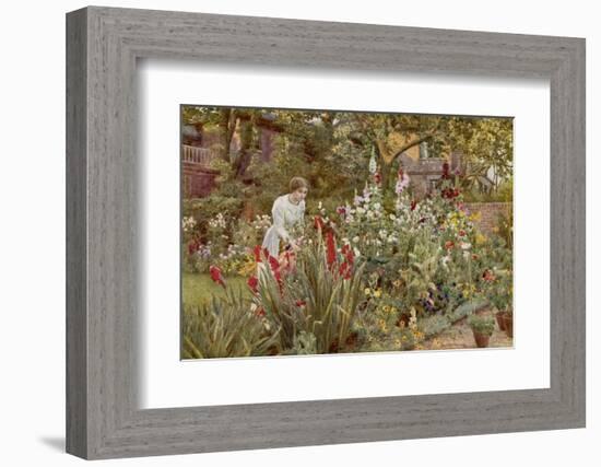 Mrs Spooner in Her Thames-Side Garden at Hammersmith West London-Beatrice Parsons-Framed Photographic Print