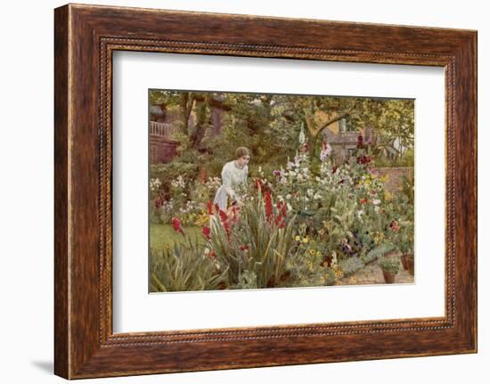 Mrs Spooner in Her Thames-Side Garden at Hammersmith West London-Beatrice Parsons-Framed Photographic Print